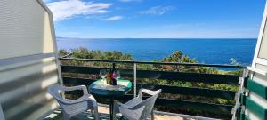 a balcony with a table and two chairs and the ocean at Apartments Ana i Ante Punta in Milna