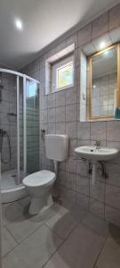 a bathroom with a toilet and a sink and a shower at Apartments Ana i Ante Punta in Milna