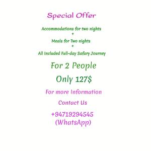 - un reçu pour une offre spéciale de 2 nuits dans l'établissement Green Sapphire Holiday Resort Wilpaththu, à Wilpattu
