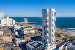 an aerial view of a city and the ocean at Atlantic Palace Beachfront Ocean View in Atlantic City