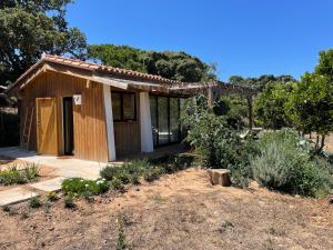 a small building with a porch in a yard at SeaHouseNature in Porto Covo