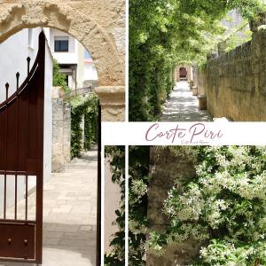 kolaż zdjęć z bramą i alejką w obiekcie Corte Piri w mieście Tricase