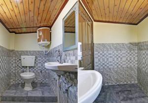 a bathroom with a sink and a toilet and a mirror at Deodar Homestay Dakbangla-kufri in Shimla