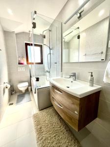 a bathroom with a sink and a shower and a toilet at Villa Serenity Budva in Budva