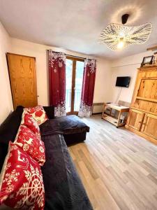 a living room with a couch and a tv at Studio à Praz-sur-Arly in Praz-sur-Arly