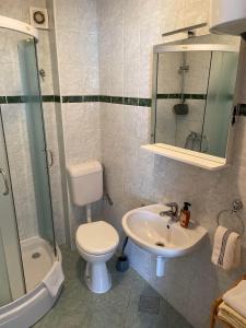 y baño con aseo, lavabo y ducha. en Apartment Parčina, en Trogir