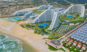 an aerial view of a resort on the beach at Home Seview at Cam ranh Nha Trang Aparment in Cam Ranh