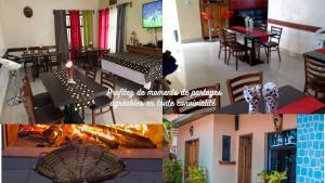 a collage of photos of a restaurant with tables and chairs at Room in Villa - Bar Restaurant Guesthouse in Bukavu