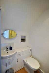 a bathroom with a white toilet and a sink at Harbour House- home from home in Pittenweem in Pittenweem