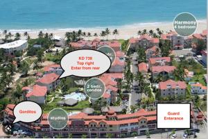 una mappa di un resort vicino alla spiaggia di 2 Bedroom Penthouse, Ocean Dream, Cabarete a Cabarete