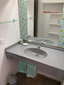 bagno con lavandino e specchio di Studio vue mer et rocher du Diamant Antilles a Le Diamant