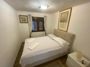 1 dormitorio con cama blanca y ventana en Predivna kuća na Dunavu en Krčedin