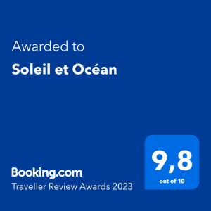 Certifikat, nagrada, logo ili neki drugi dokument izložen u objektu Soleil et Océan