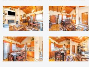 a collage of four pictures of a kitchen at Spiros Corfu Apartment in Kanálion