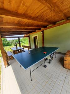 una mesa de ping pong en el medio de una habitación en Chata Pohodička, en Banský Studenec