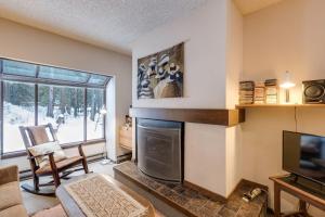 ein Wohnzimmer mit einem Kamin und einem TV in der Unterkunft 33SW - WiFi - Fireplace - Amenities - Sleeps 4 home in Glacier