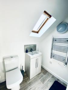 a bathroom with a toilet and a sink at HU-Thirteen Loft Duplex Studio- Sleeps 2 in Hull