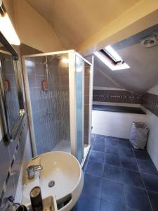 a bathroom with a white sink and a shower at Bel Appartement 10mn PARIS in Argenteuil