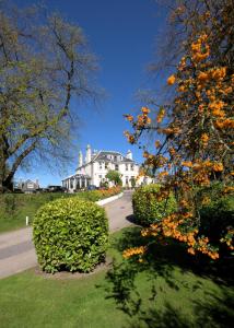 a white house with a tree and some bushes at Ferryhill House Hotel in Aberdeen
