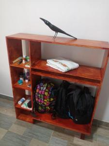 a shelf with a bird sitting on top of it at Cabaña frente al mar Encanto del Viento in San Bernardo del Viento