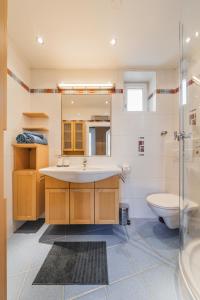 La salle de bains est pourvue d'un lavabo et de toilettes. dans l'établissement FeelHome-Karmeliterviertel-6 Gäste-WiFi-Smart TV, à Vienne