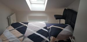 a bedroom with a bed and a skylight at Joanna Apartment - Schwetzingen 3 in Schwetzingen