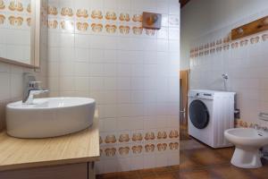 La salle de bains est pourvue d'un lavabo et d'un lave-linge. dans l'établissement Residenza Lagorai, à Castello-Molina di Fiemme