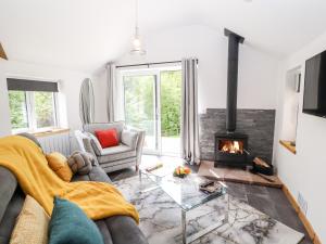 a living room with a couch and a fireplace at Lands Brow Lodge in Red Dial