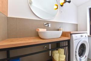 a bathroom with a sink and a washing machine at House Marica 1887 in Tinjan