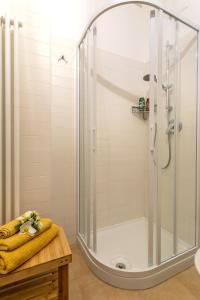 威尼斯的住宿－Rialto Bridge Lovely Apartment，浴室里设有玻璃门淋浴