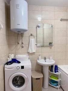 a bathroom with a washing machine and a sink at Apartment Varezić in Pluzine