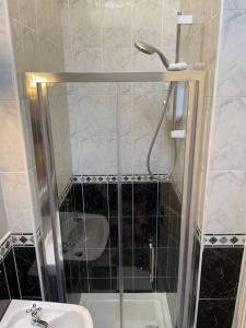 a bathroom with a shower and a sink at Galway City - 135 Bohermore in Galway
