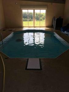 a large swimming pool in a room with a window at Longère au coeur du vignoble de Champagne in Lachy
