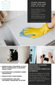 un folleto para una empresa de limpieza con una foto de una persona limpiando un mostrador blanco en 2Bdrm Victorian Style Tiny Home - long stays U7, en Burlington