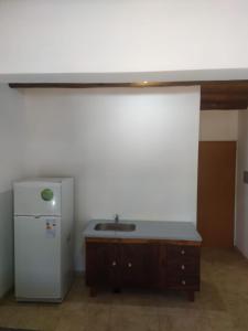 a kitchen with a sink and a white refrigerator at Departamentos Anchorena #6 in Ciudad Lujan de Cuyo