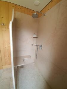 ein Bad mit einer Dusche und einem Waschbecken. in der Unterkunft Chambres d'hôtes La Carrée in Les Fins
