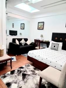 uma sala de estar com uma cama e um sofá em RB studio apartment with free Wi-Fi em Dar es Salaam