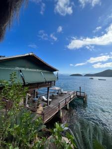 a house on a dock on a body of water at Pousada Convés - Ilha Grande in Praia de Araçatiba