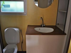 a bathroom with a sink and a toilet and a mirror at Camping Ampurdanes in Roses