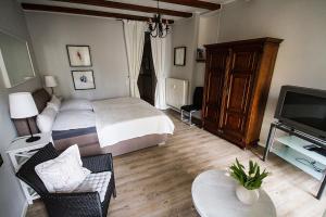 ein Hotelzimmer mit einem Bett und einem TV in der Unterkunft Görlitz Apartment In der Bütt in Görlitz