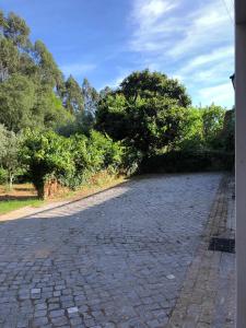 a cobblestone road with trees on the side at Quinta do Casal da Bica 