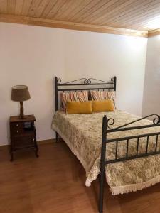 a bedroom with a bed and a lamp on a night stand at Quinta do Casal da Bica 