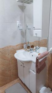 a bathroom with a white sink and a mirror at Adriatic Oasis Apartments in Preko