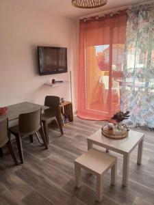 TV a/nebo společenská místnost v ubytování Appartement Argelès-sur-Mer avec piscine à 500m de la mer