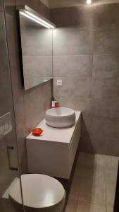 a bathroom with a white sink and a toilet at Apartment DreamVille in Crikvenica