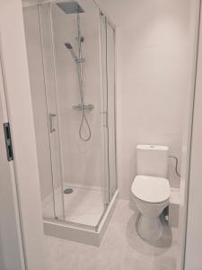 a bathroom with a shower and a toilet at Sweet Dream in Gdańsk