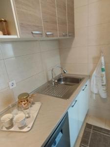 a kitchen counter with a sink and some cups at Apartman Marija in Grude