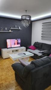 a living room with a couch and a tv at Apartman LUX BRUS in Brus