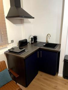 uma cozinha com um lavatório e uma bancada em Appartement - Rouen centre em Rouen