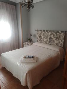 una camera da letto con un letto e un asciugamano sopra di Casa Maria Luisa a Santo Tomé